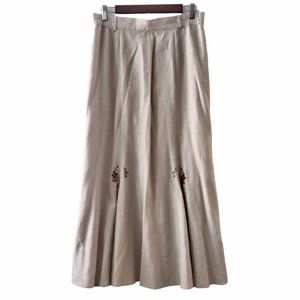 Landhaus UK 16 (US L) Beige Linen Blend Embroidered Flowers Cottagecore Skirt